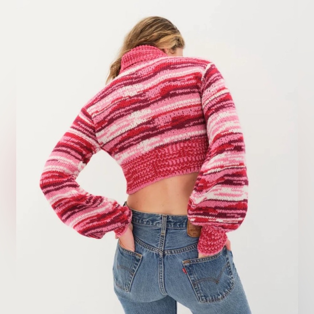 For Love And Lemons Wilma Cropped Turtleneck Sweater, Red Multi Space Dye - Picture 2 of 7
